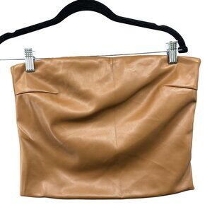 CULTNAKED Camel Faux Leather Strapless Crop Top